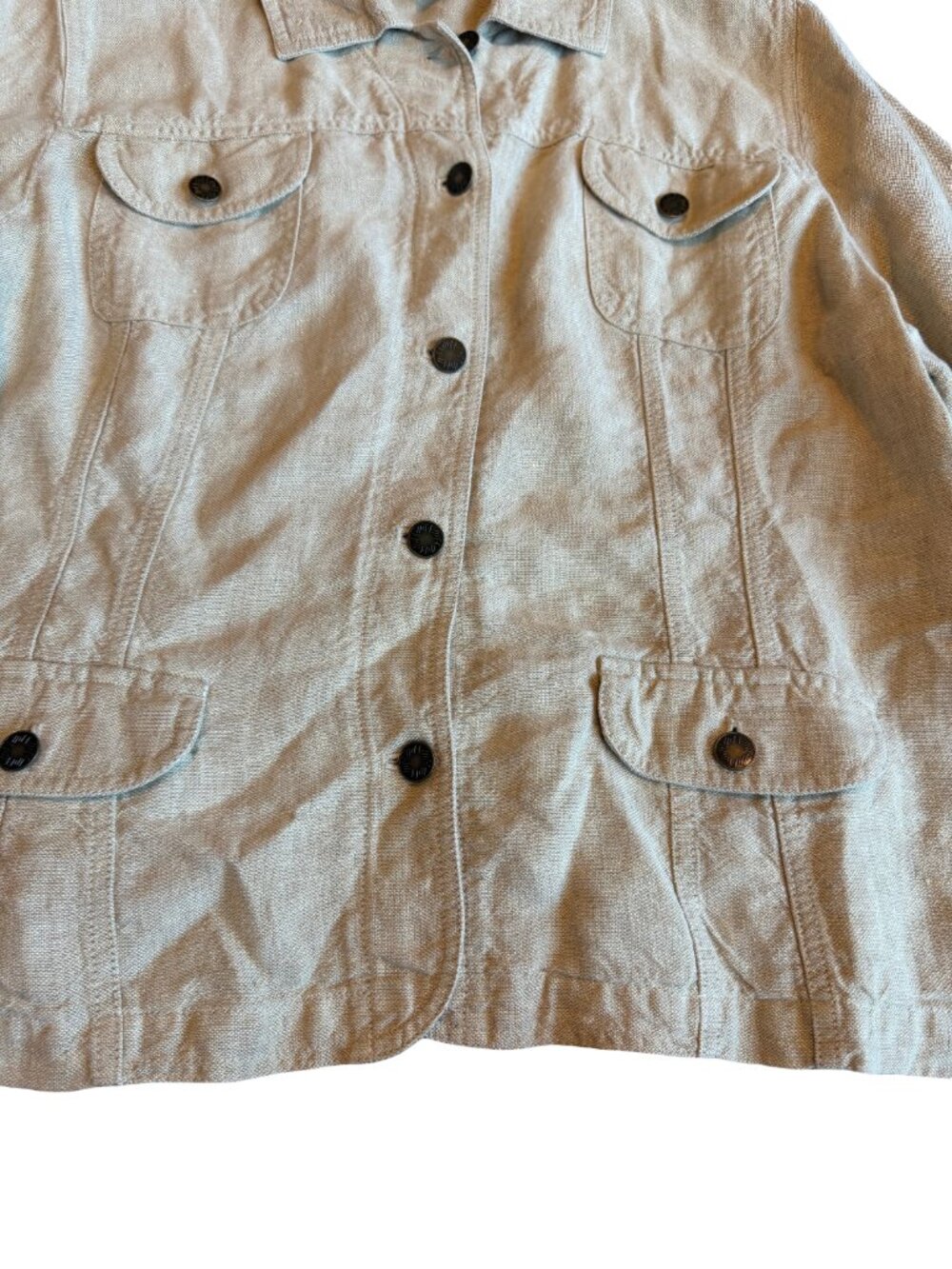 J. Jill Tan Linen Chore Jacket Casual Classy Button Front Collar X-Large Women's - Picture 5 of 12